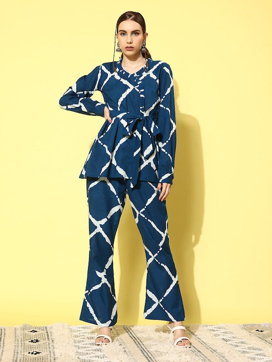 InWeave Women's Indigo Criss Cross Belted Coord Set | Grocsy