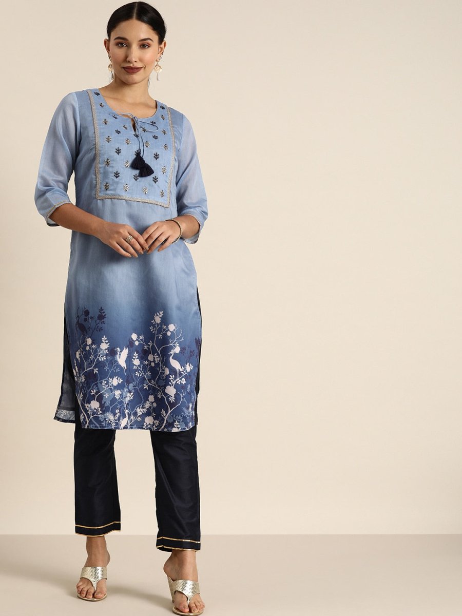 All About You Women Blue Floral Printed Kurta with Trousers | Grocsy