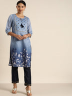 All About You Women Blue Floral Printed Kurta with Trousers | Grocsy