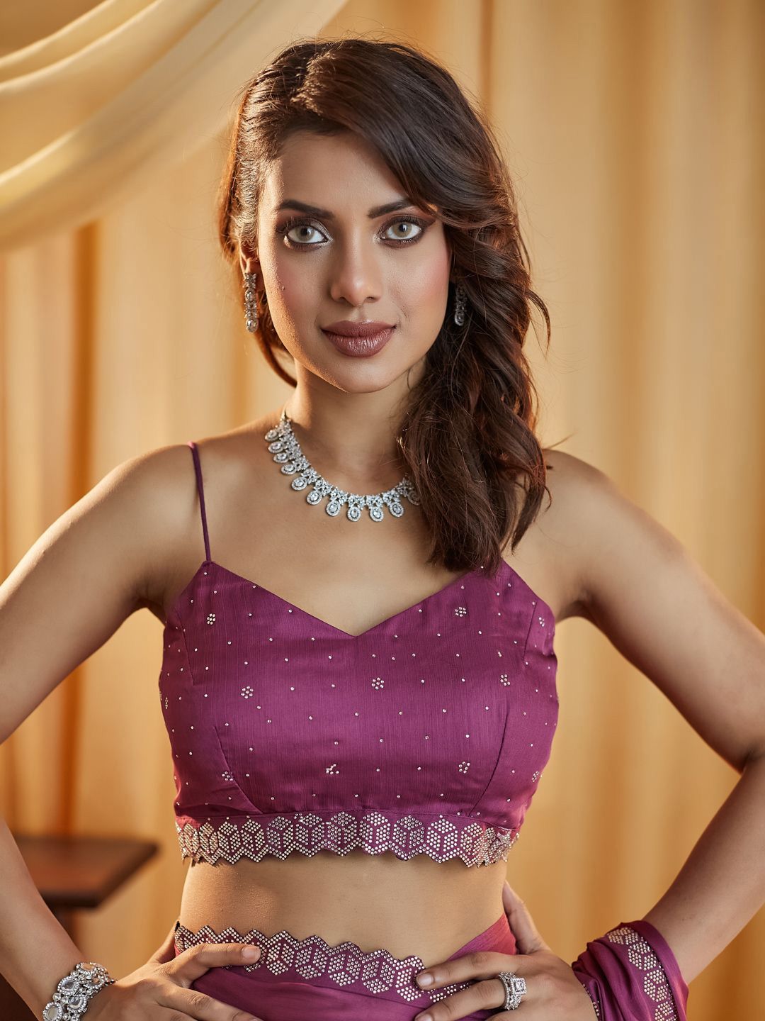 kasee Beads and Stones Pure Chiffon Saree | Grocsy