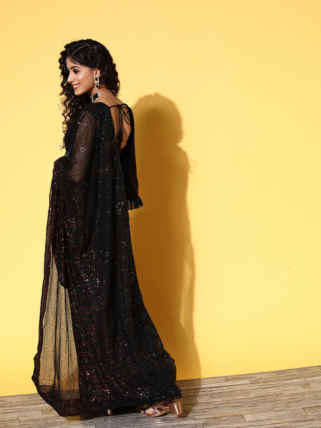 Tikhi Imli Woman Embellished Sequinned Satin Saree | Grocsy