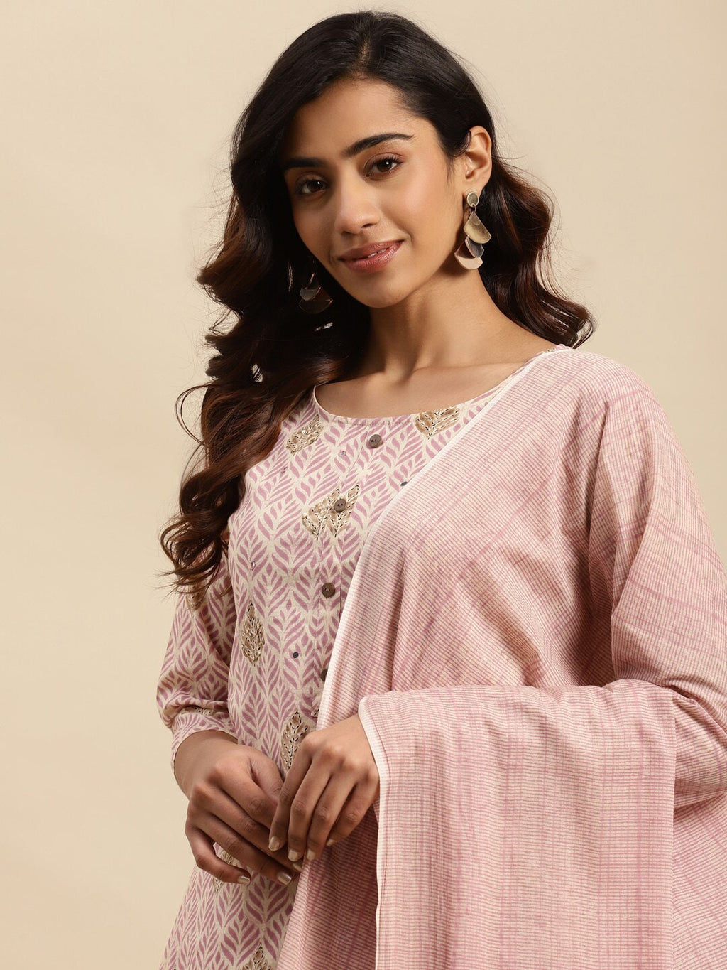 Sangria Mauve Floral Printed Beads and Stones Kurta With Trouser & Dupatta | Grocsy