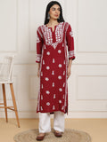 HOUSE OF KARI Floral Embroidered Chikankari Pure Cotton Kurta | Grocsy