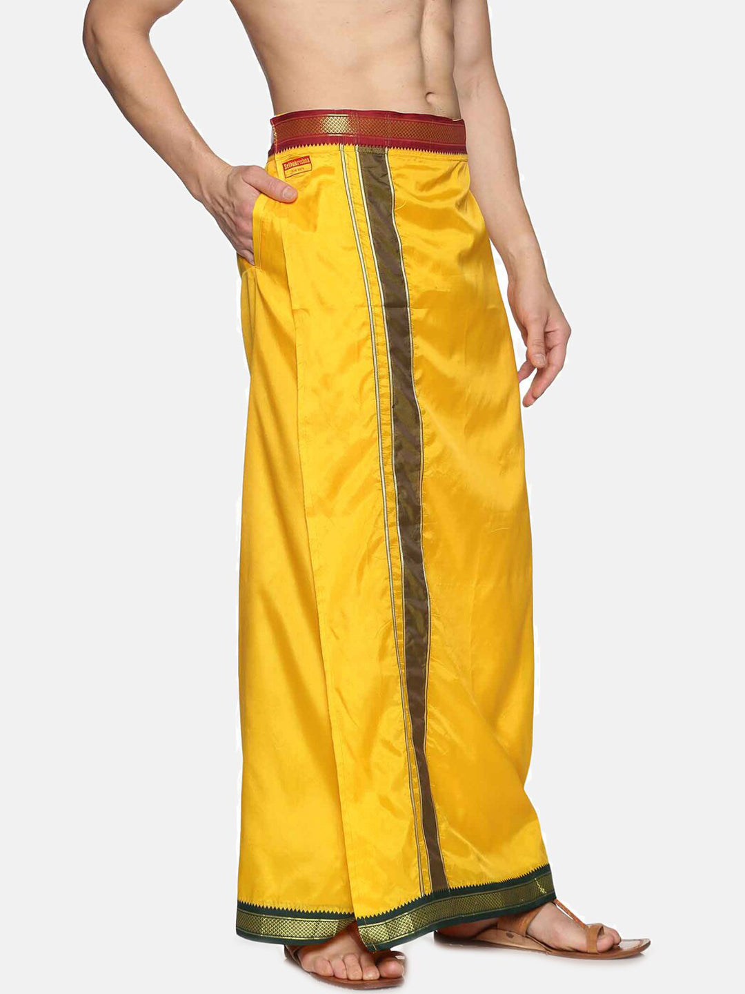 Sethukrishna Men Yellow Solid Readymade Dhoti | Grocsy