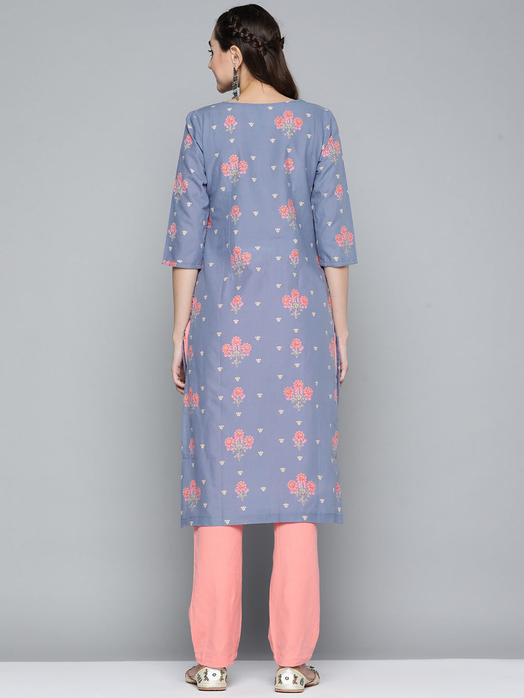 HERE&NOW Women Lavender & Pink Printed Pure Cotton Straight Kurta | Grocsy