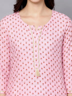 HERE&NOW Women Pink Floral Printed Kurta with Trousers & With Dupatta | Grocsy