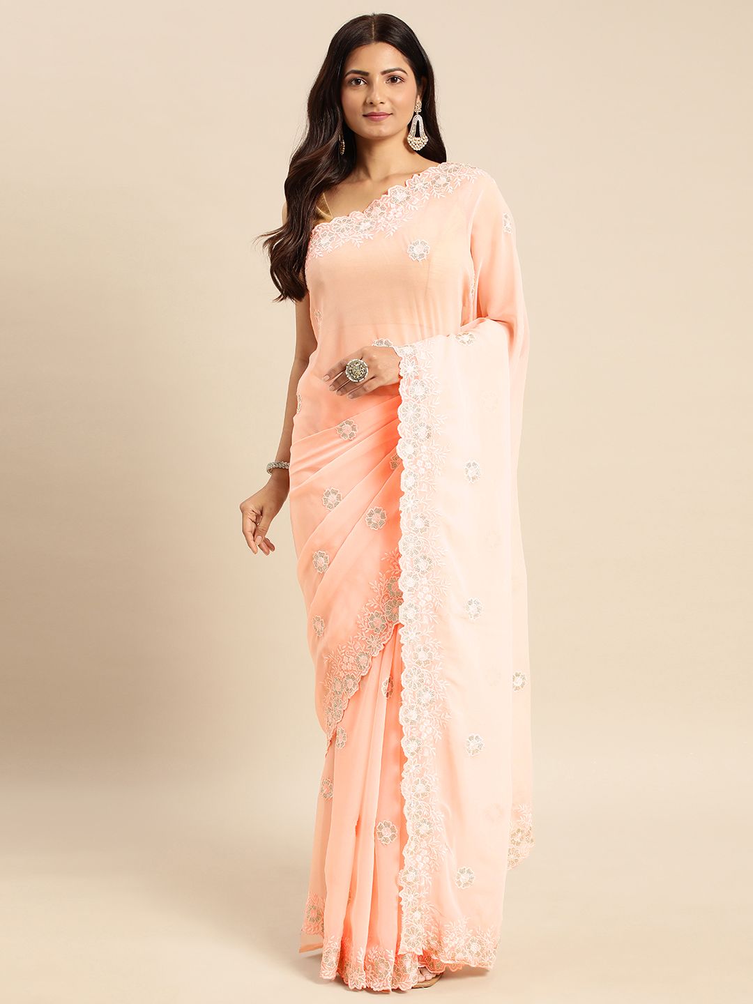 kasee Floral Zari Pure Georgette Saree | Grocsy