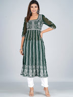 HERE&NOW Ethnic Motifs Embroidered Square Neck Georgette Anarkali Kurta | Grocsy