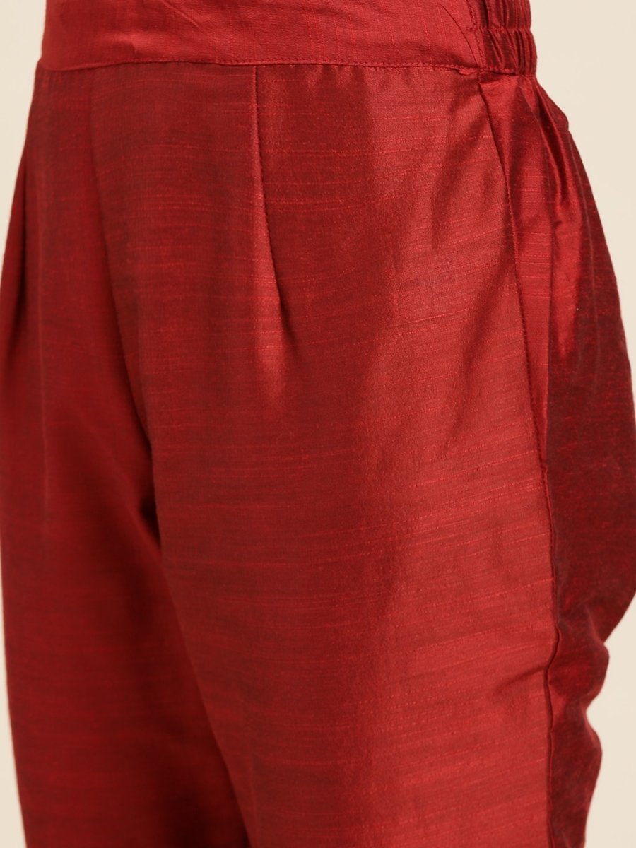 All About You Women Maroon & Golden Embroidered Regular Kurta with Trousers & Dupatta | Grocsy