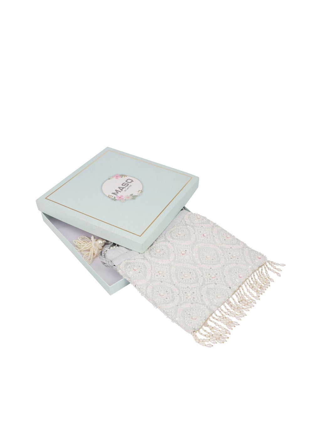 Masq Beige & Pink Embroidered Potli Clutch | Grocsy