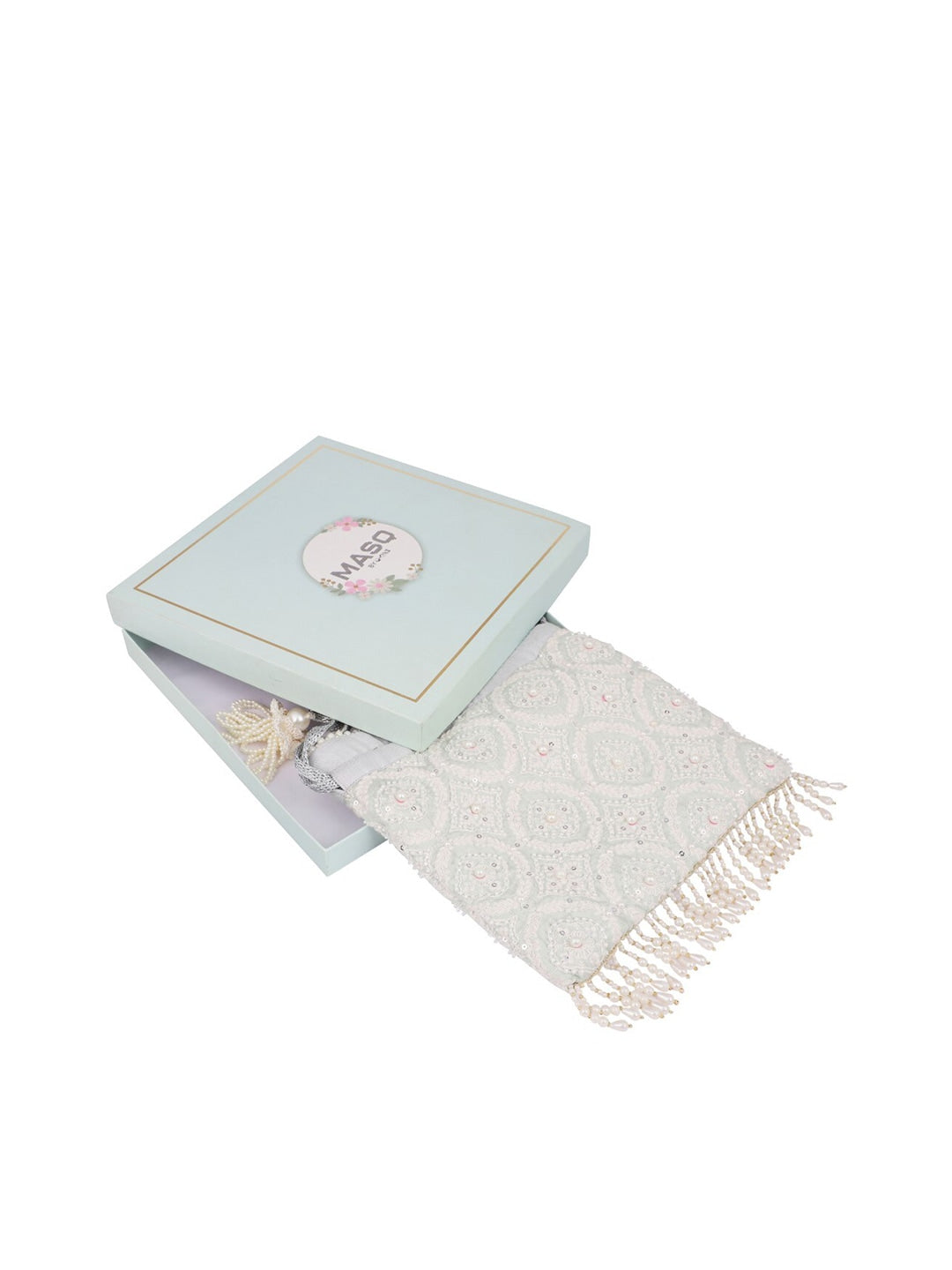 Masq Beige & Pink Embroidered Potli Clutch | Grocsy