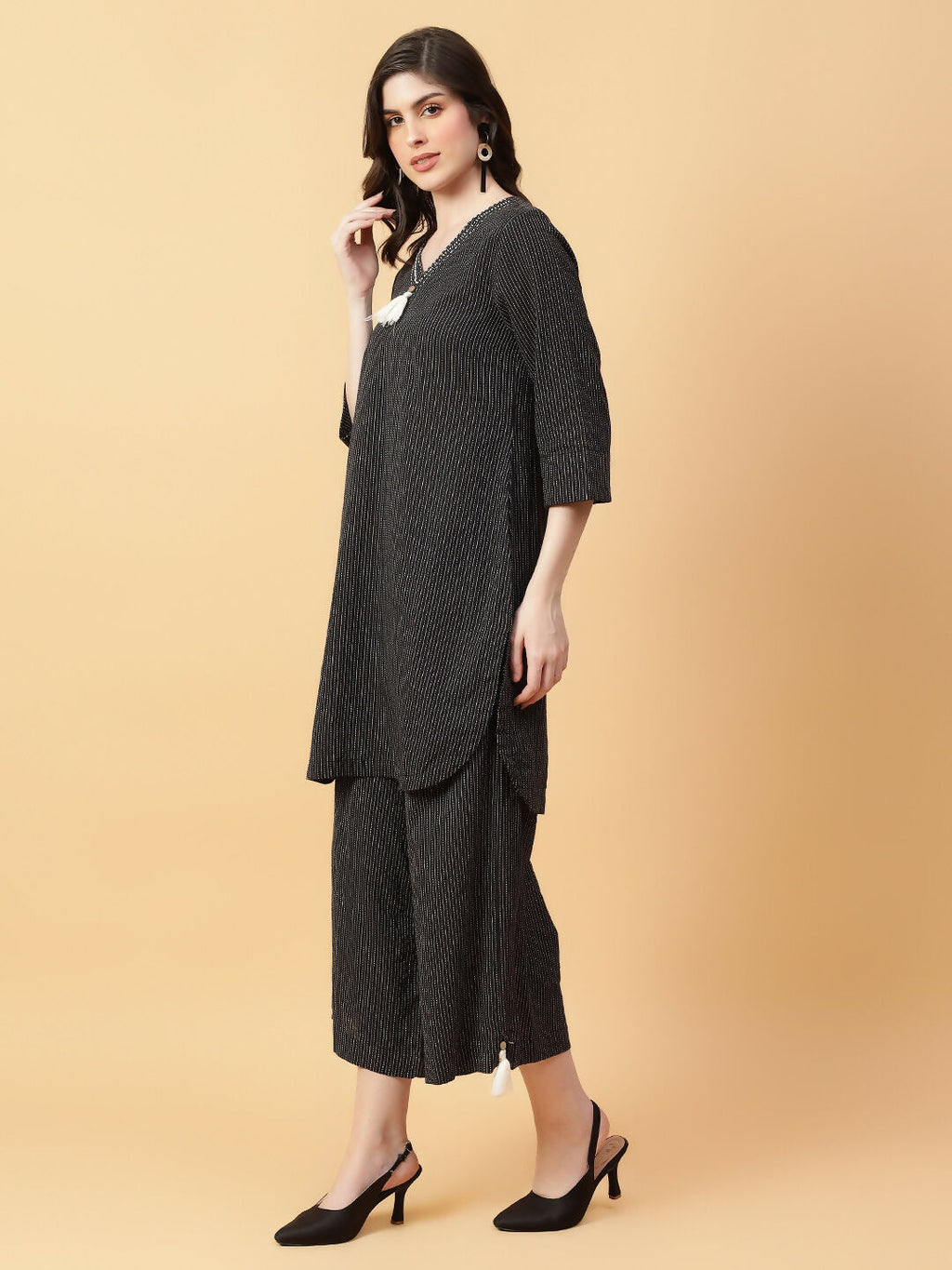 Joban Fashion Black Cotton Khatha & Hand Work Co-ord Set | Grocsy