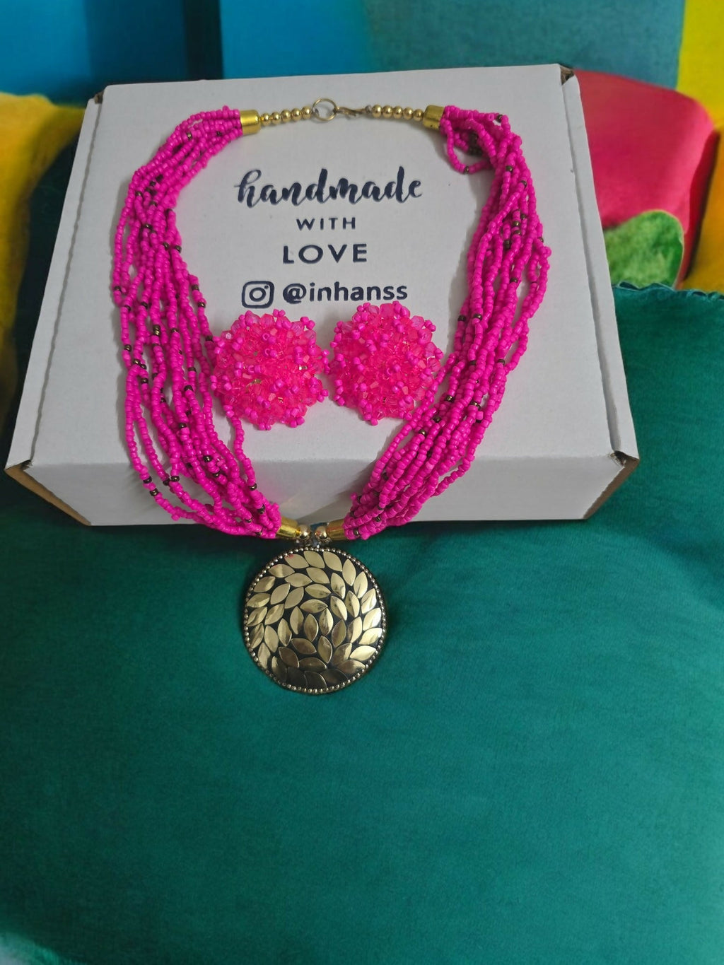 Inhanns All-Day Statement Beaded Necklace Set - Pink | Grocsy