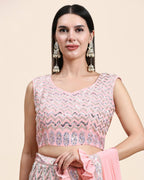 Pink Pure Viscose Georgette Thread With Sequins Embroidery Work Lehenga Choli With Dupatta - Tanya | Grocsy