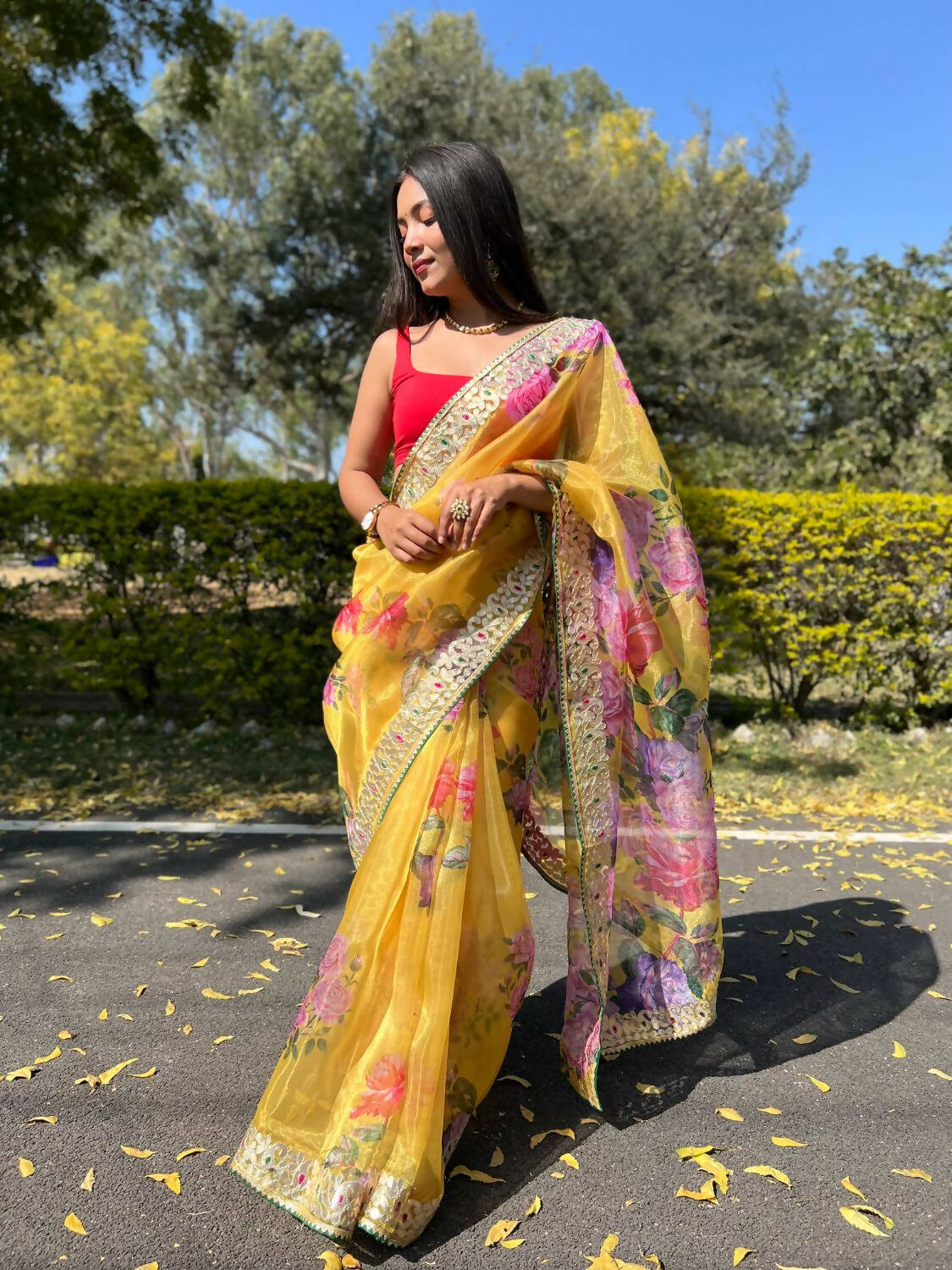 Vamsee Yellow Organza Saree | Grocsy