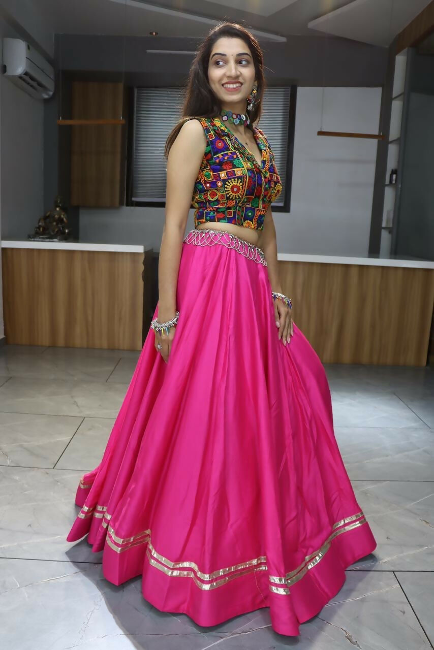 Yash Enterprise Red Rayon Cotton Embroidery Semi Stitched Navratri Chaniya Choli | Grocsy