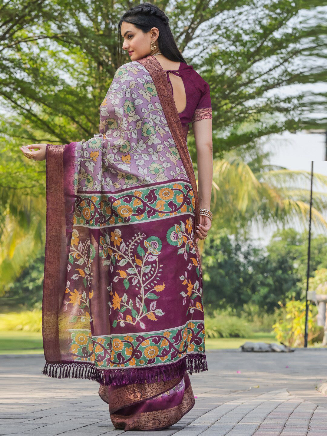 Tikhi Imli Floral Printed Zari Ready to Wear Saree | Grocsy