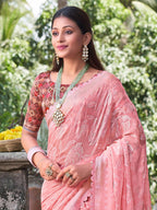 Saree Mall Floral Woven Design Pure Chiffon Beads & Stones Bagru Sarees | Grocsy