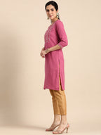 Sangria Women Geometric Embroidered Thread Work Kurta | Grocsy