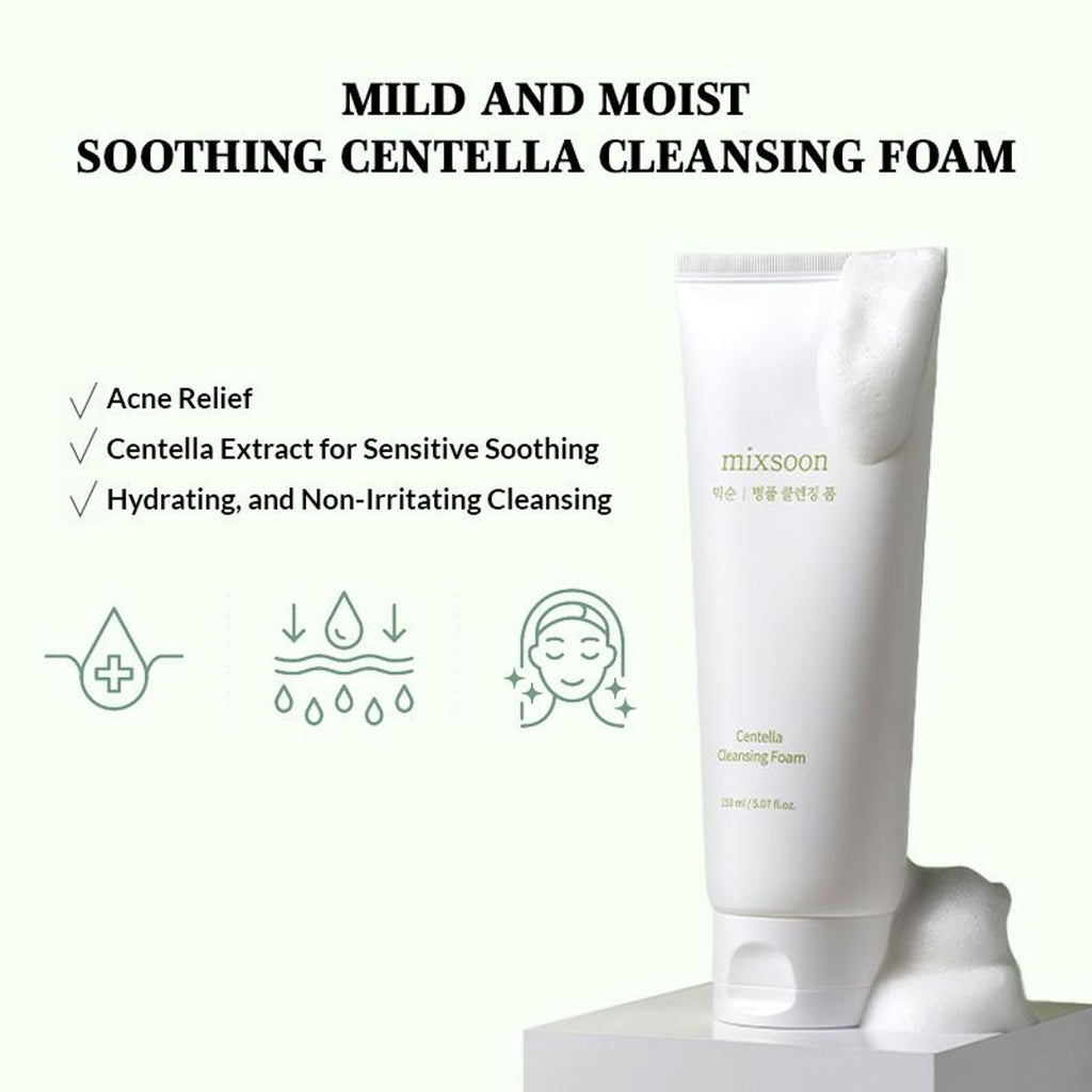 Mixsoon Centella Cleansing Foam, Gentle Face Wash for Redness & Acne-Prone Sensitive Skin | Grocsy