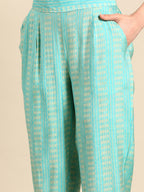 Sangria Women Ethnic Motifs Printed Empire Gotta Patti Kurta with Trousers | Grocsy