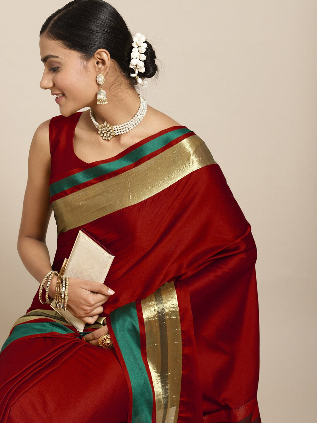 Saree Mall Maroon & Gold-Toned Zari Silk Blend Uppada Sarees | Grocsy