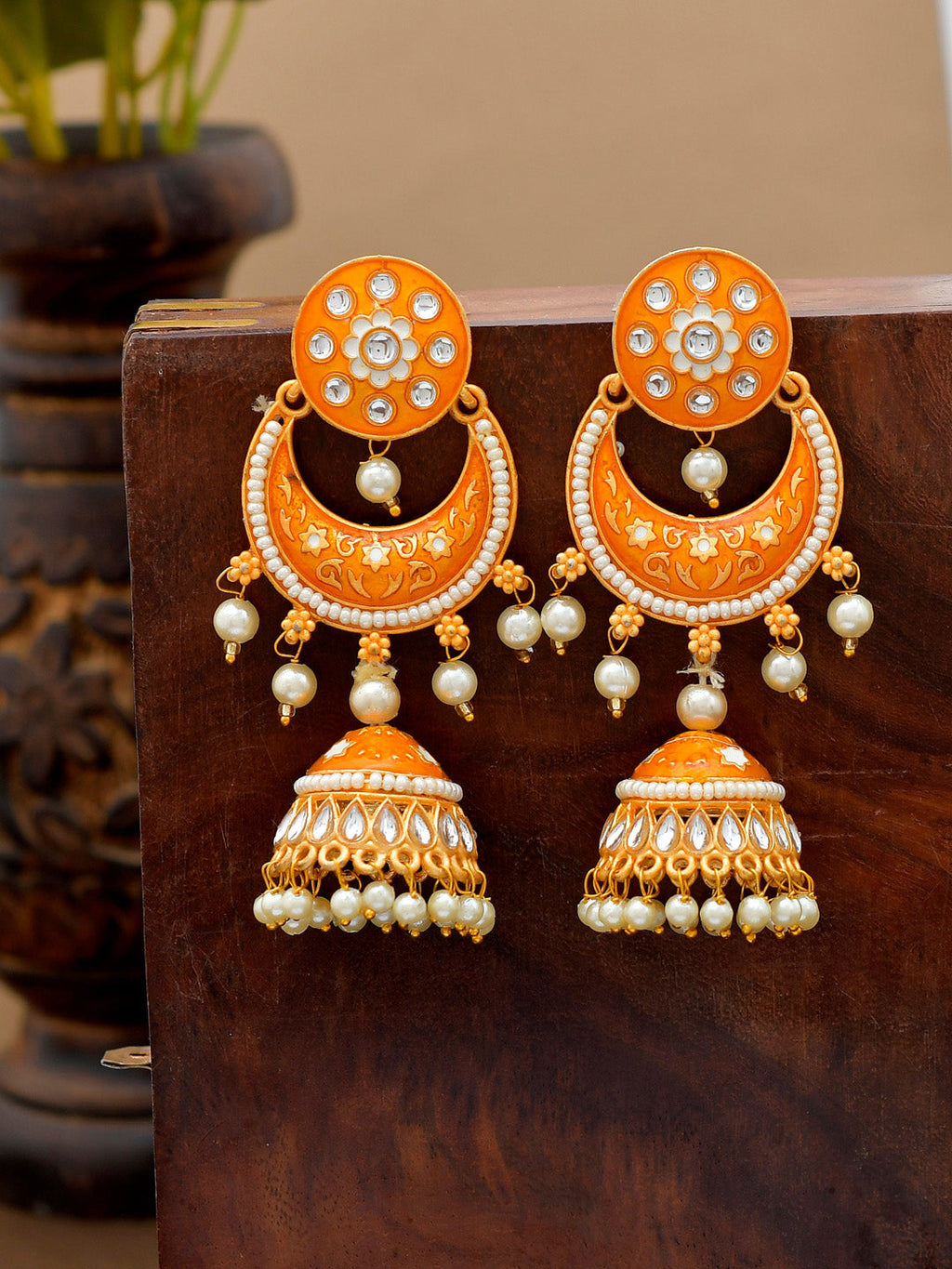 Shoshaa Orange Dome Shaped Jhumkas Earrings | Grocsy