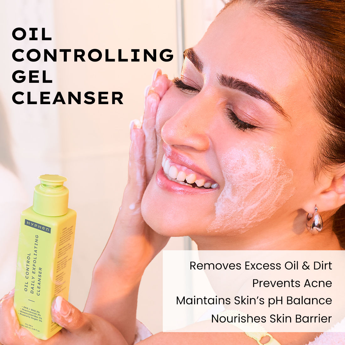 Hyphen By Kriti Sanon Oil Control Daily Cleanser, 2% AHA + BHA Salicylic Acid Face Wash, Deep Cleanses & Removes Dirt, For Men & Women | Grocsy