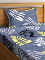 Home Sizzler Grey & White Floral 144 TC Single Bedsheet with 1 Pillow Covers | Grocsy