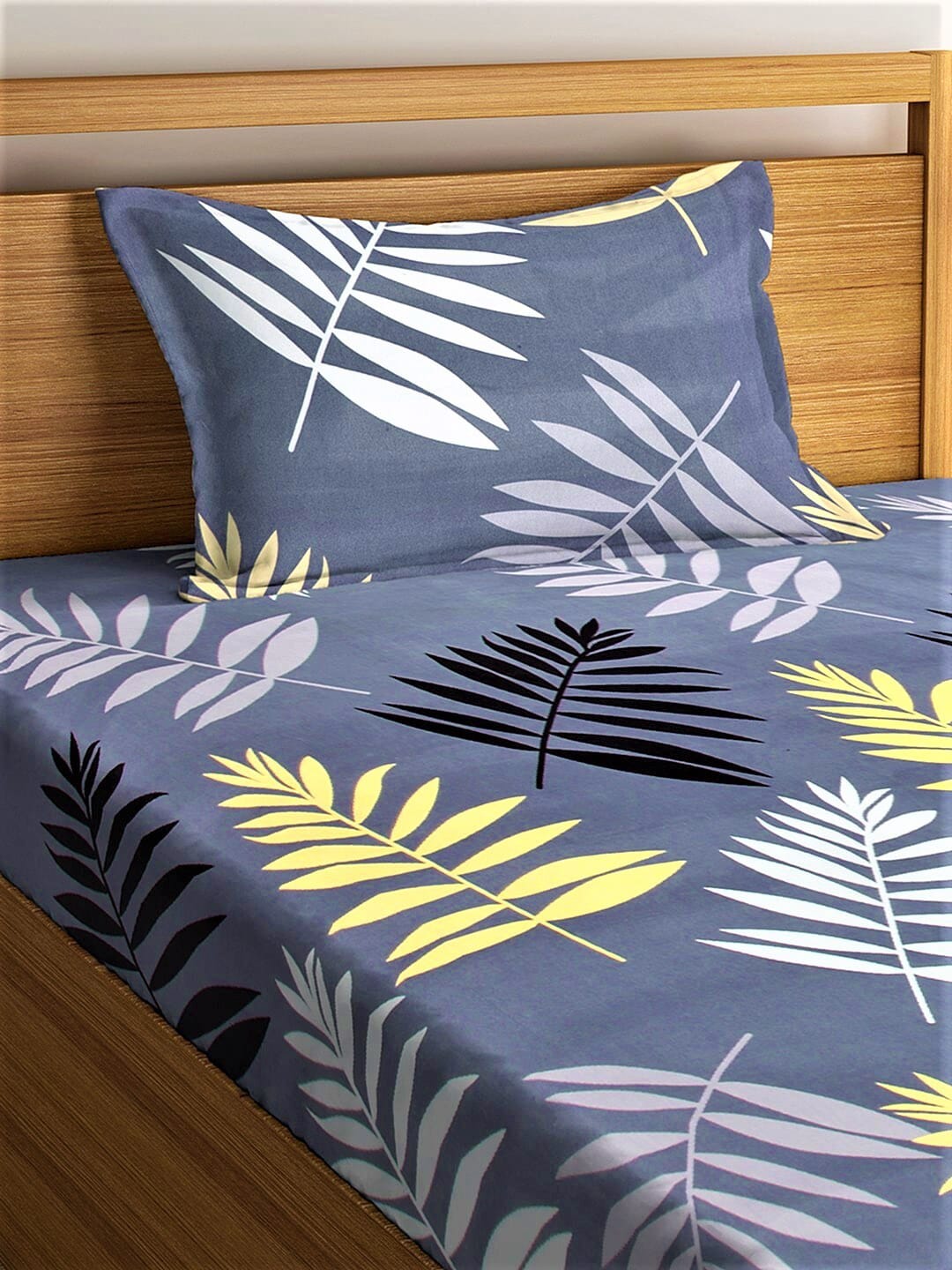 Home Sizzler Grey & White Floral 144 TC Single Bedsheet with 1 Pillow Covers | Grocsy