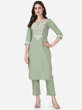 HERE&NOW Ethnic Motifs Yoke Design Kurta with Trousers | Grocsy