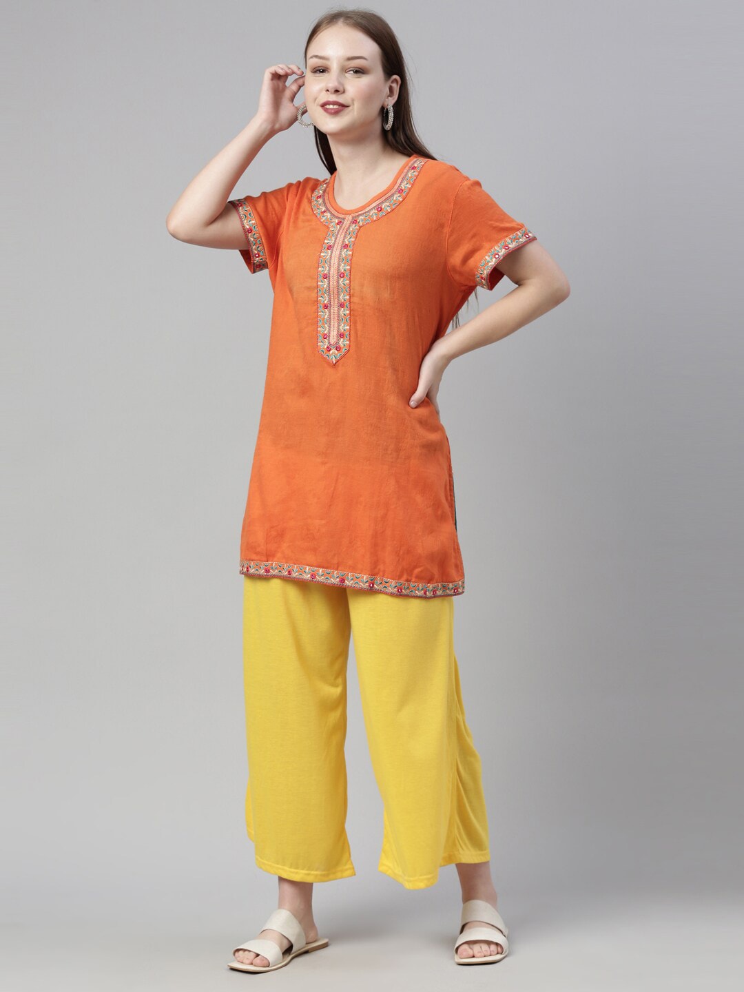 Souchii Yellow Knitted Ethnic Palazzos | Grocsy