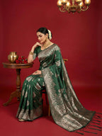 Shree Shyam Fashion Dark Green Silk Blend Saree | Grocsy