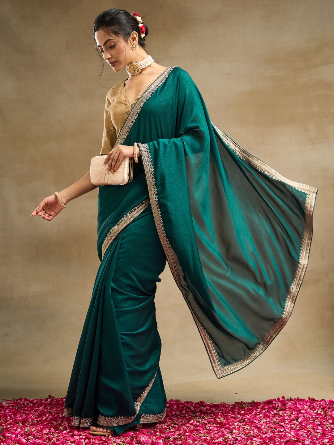kasee Solid Embroidered Art Silk Saree | Grocsy
