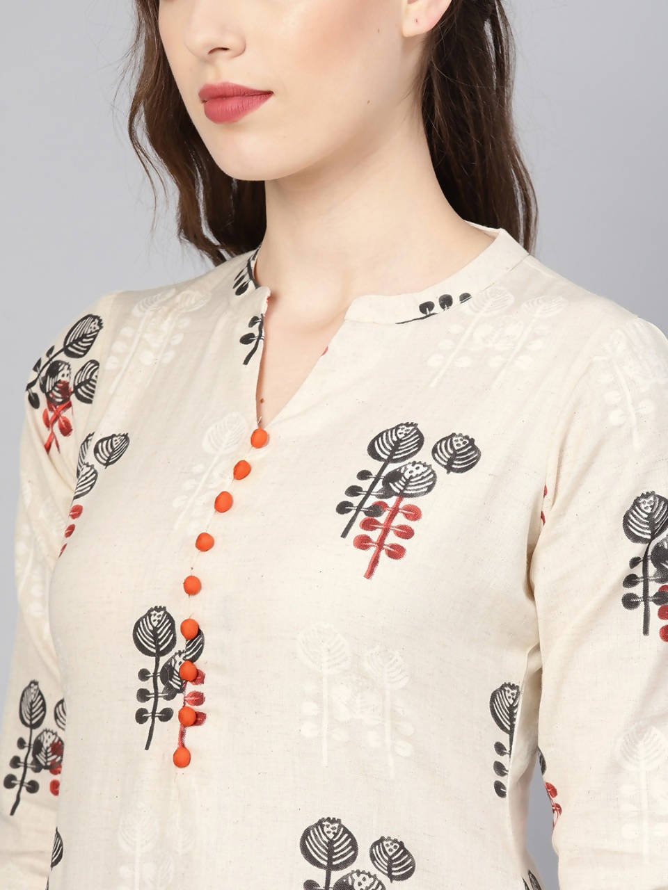 Vamika Printed Cotton Cream Party Wear/Casual Wear Kurta Set/Suit | Grocsy