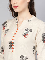 Vamika Printed Cotton Cream Party Wear/Casual Wear Kurta Set/Suit | Grocsy