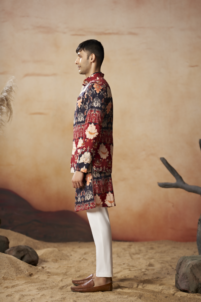 Blossom Print Cotton Nehru Jacket Set by Hilo Design | Grocsy