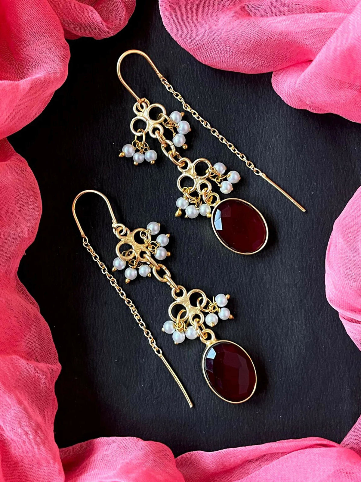 Joban Fashion Women Maroon Glass Cut Stone Beaded Earring | Grocsy