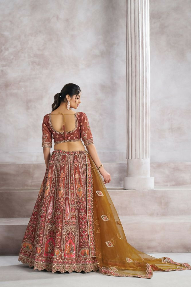 Kesar Fab Brown Banarasi Silk Hand_Woven Lehenga | Grocsy