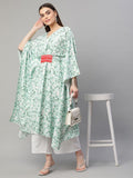 Ahalyaa Women Light Green Rayon Printed Flared Sleeve Kaftan Kurta | Grocsy