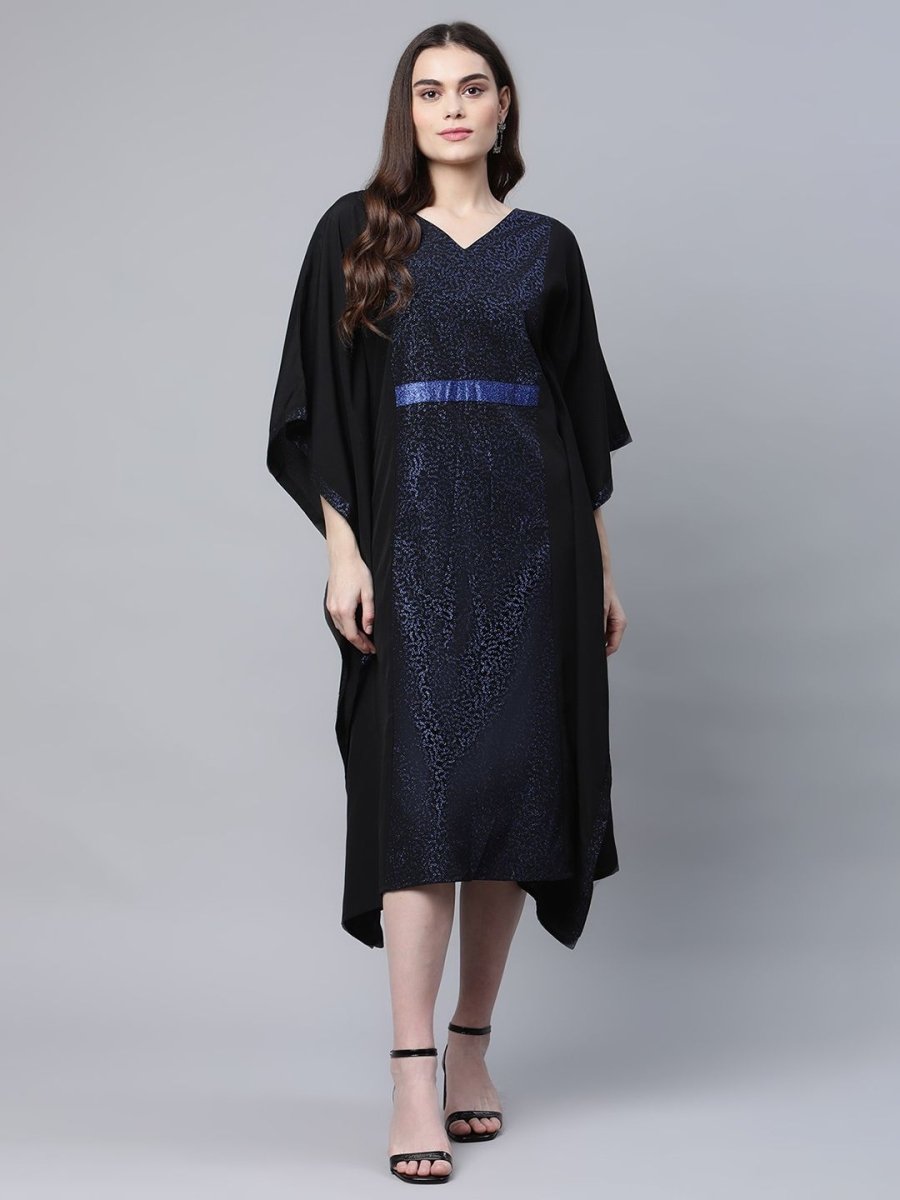 Ahalyaa Women Black Crepe Glitter Printed Kaftan Kurta | Grocsy