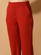 Myshka Women's Red Straight Fit Party Trouser | Grocsy