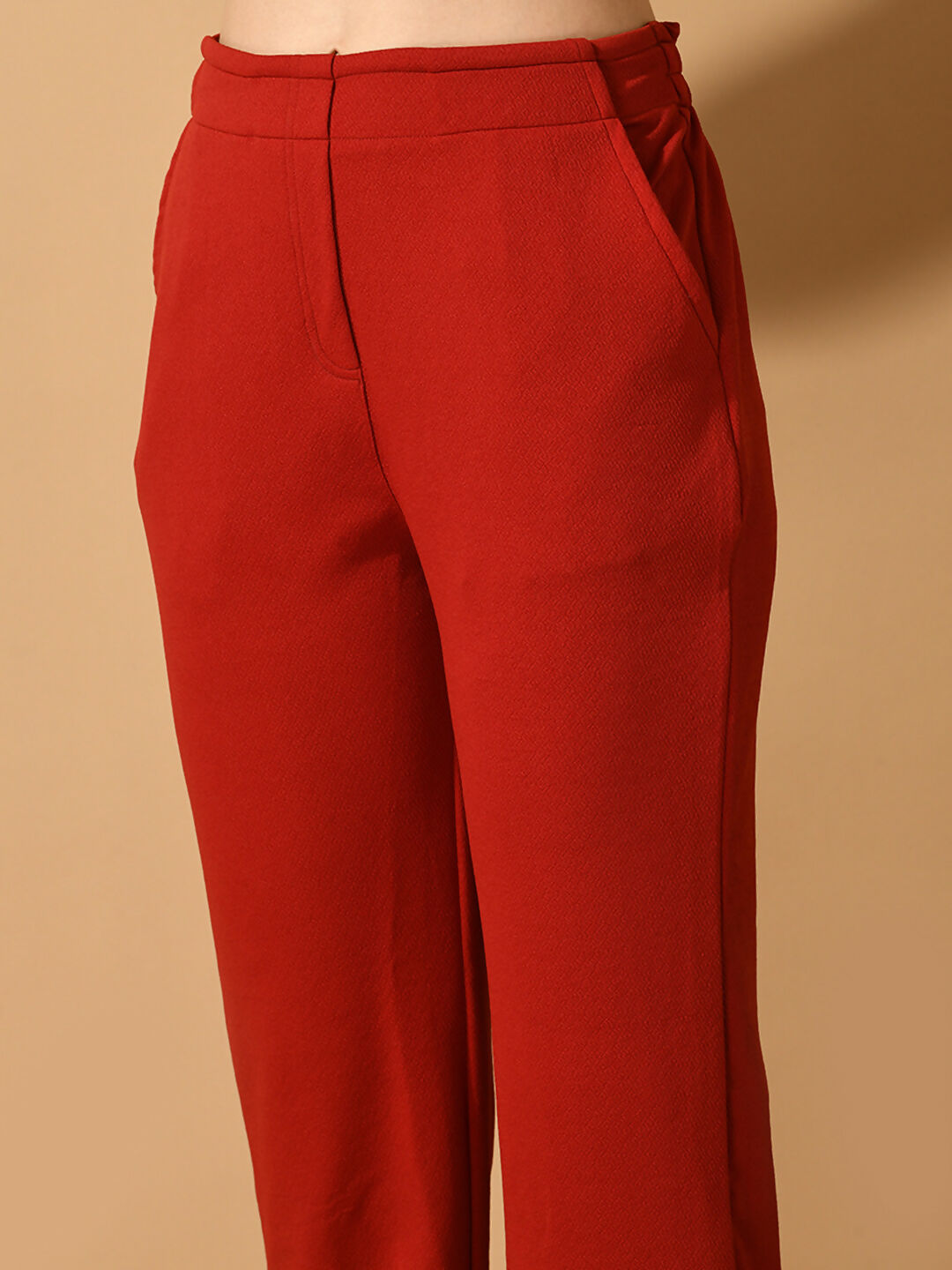 Myshka Women's Red Straight Fit Party Trouser | Grocsy