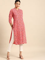 All About You Women Pink & Yellow Floral Printed Kurta | Grocsy