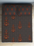 SPACES Aurum Grey Ethnic Motifs Pure Cotton 140 TC Queen Bedsheet with 2 Pillow Covers | Grocsy