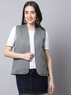 Even Apparels Grey Polyblend Open Front Women's Waistcoat | Grocsy