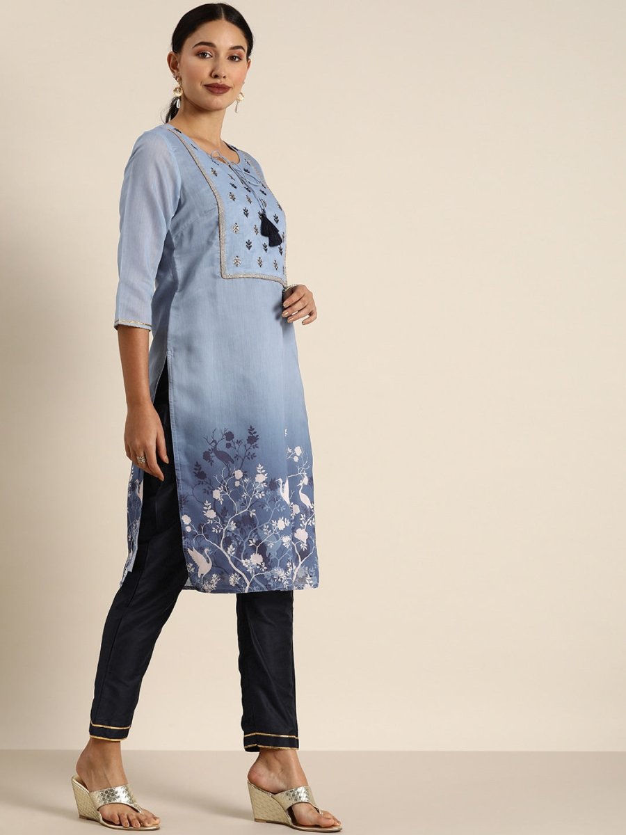 All About You Women Blue Floral Printed Kurta with Trousers | Grocsy