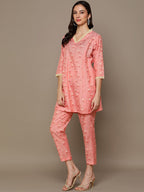 HERE&NOW Orange Floral Printed A-Line Kurta Set | Grocsy