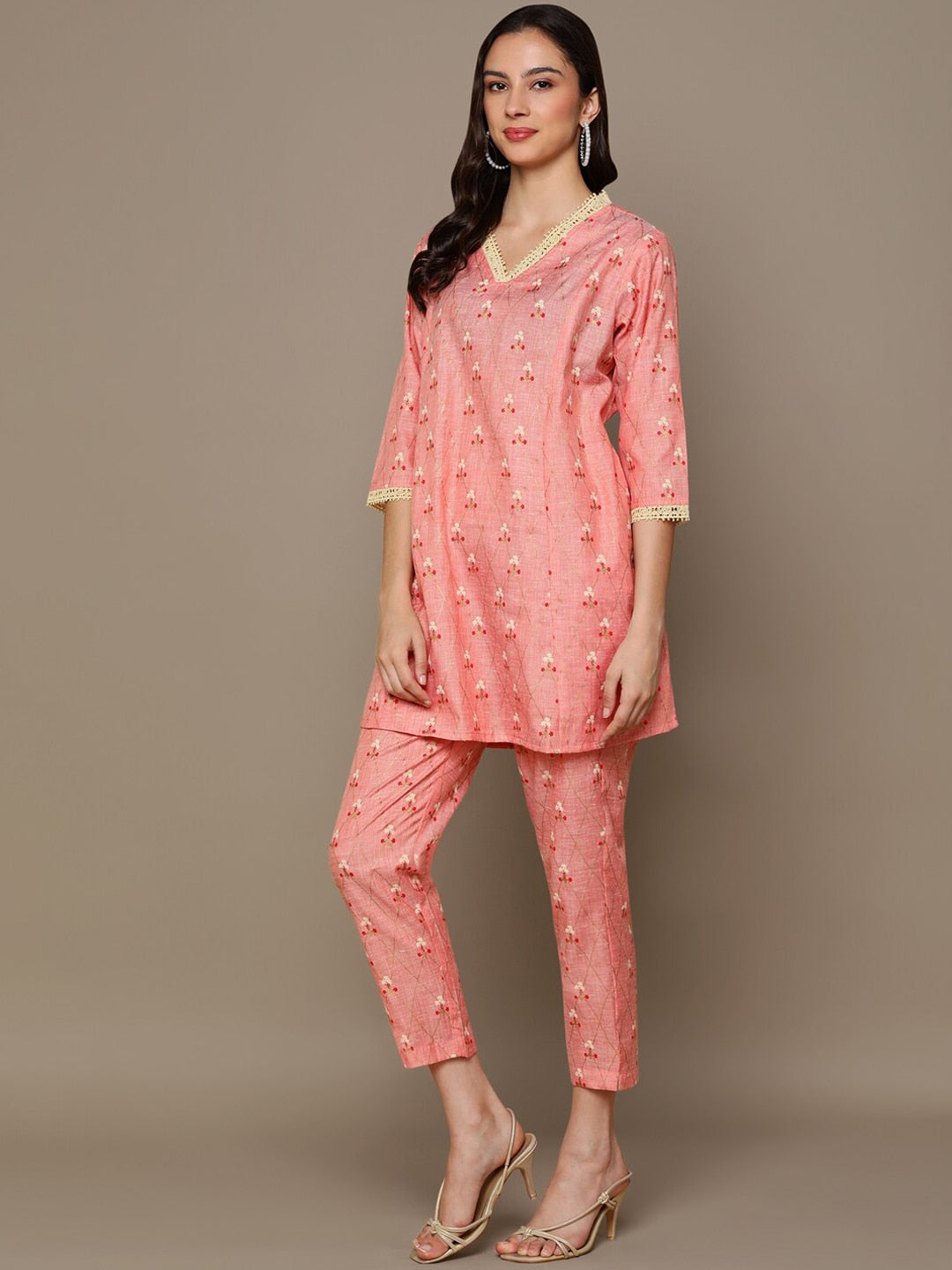 HERE&NOW Orange Floral Printed A-Line Kurta Set | Grocsy