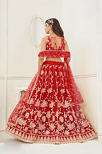 Aastha Fashion Red Butterfly Net White Cotton Thread Work And Sequence Work Embroidery Wedding Wear Lehenga Choli | Grocsy